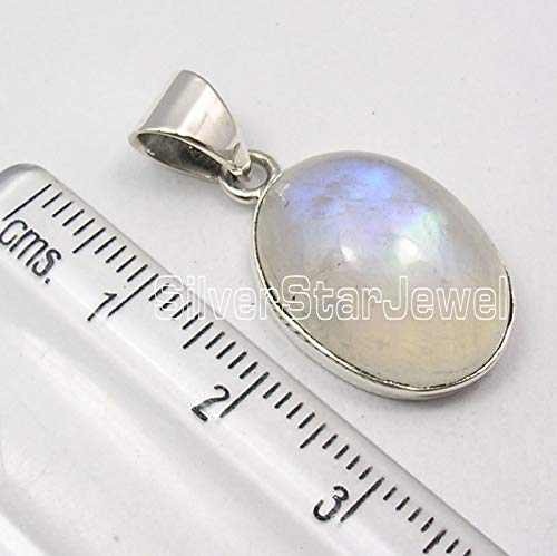 925 Pure Sterling Silver Rainbow Moonstone Necklace Pendant 1.1" New Jewelry3