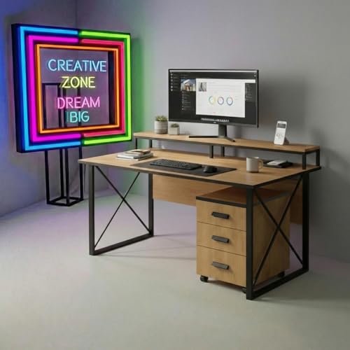 Image of FFO Computer Table with Storage | Multipurpose Office Desk for Home & Work with Riser| Study Table for Students | Sturdy PC Table with 1 Year Warranty | DIY Assembly (150x60)