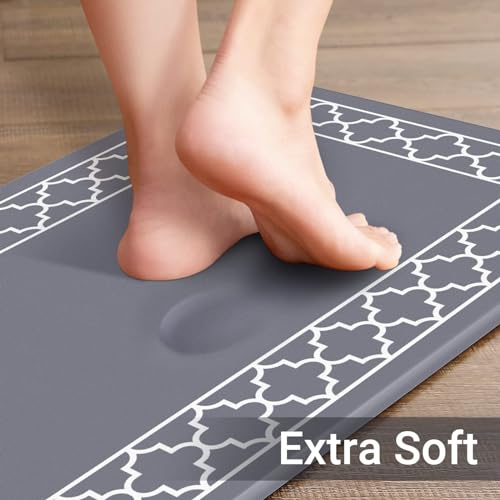 Mattitude Kitchen Mat [2 PCS] Cushioned Anti-Fatigue Non Slip Rug Waterproof Ergonomic Comfort Standing Mat for House, Floor, Sink, Office (Grey)
