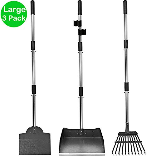 Upgraded Dog Pooper Scooper for Large Dogs, 3 Pack Adjustable Long Handle Metal