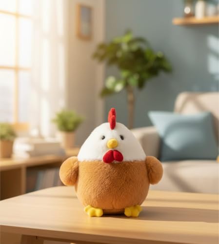 Image of 28 cm Super Soft Plush Hen Toy - Huggable Stuffed Chicken for Kids, Plushie for Room Decor & Birthday Gifting (White & Brown)