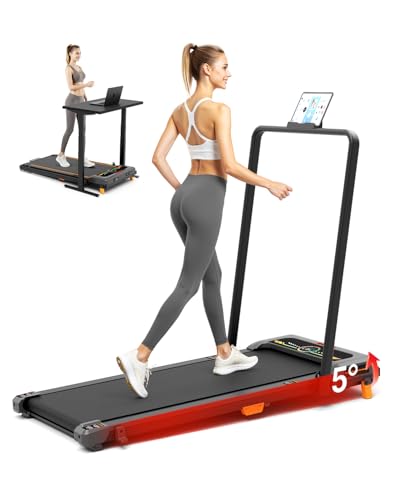Image of Walking Pad Treadmill, WALKWAKE 8% Incline Walking Pads, Compact Under Desk Treadmill for Home, 330lb Capacity 2.5HP Running Machine for Walking Jogging with LED Display, Red Black