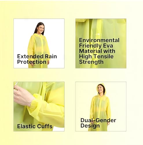 Image of Unisex Hooded Raincoat, Waterproof Long Rain Jacket, Multiple Colours, Reusable