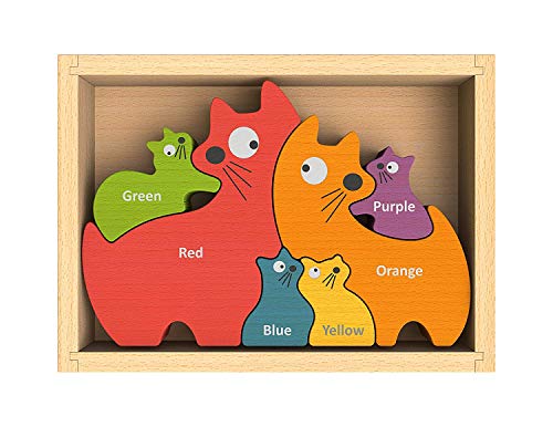 BeginAgain Cat Family Color Names Puzzle - Bilingual Wooden Colors - 2 and Up