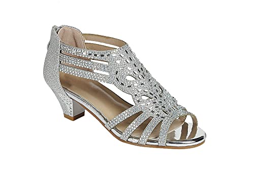 ABSOLEX Girl's Strappy Open Toe Rhinestone Glitter Low Heels Sandals