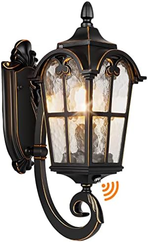 Black Roman Outdoor Light Fixture, 17.7"H Dusk to Dawn Outdoor Lighting Wall Light, Waterproof Outside Porch Light Wall Sconce, Exterior Wall Lantern Lamp with Water Glass for Garage Porch Doorway