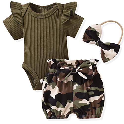 Image of Aalizzwell Baby Girls Ribbed Bodysuit Bloomer Shorts Outfits Summer Clothes