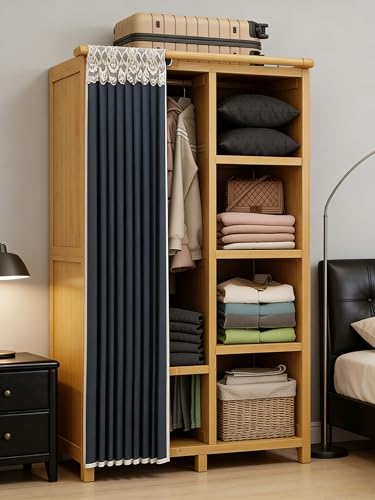 La Mejor Recopilación de Roperos los 10 mejores. 44 THAT S SHOCK Armario para Ropa Portátil, Organizador de Ropa de Madera, Closet para Colgar Prendas, Armario de Almacenamiento Resistente para Dormitorio, Fácil de Montar(43 * 85...