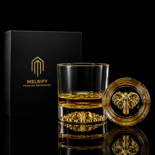 Image of Melbify Elephant Whiskey Glass | Set of 4 | 300 ml| Whiskey Glass Gift Set| Golden Whiskey Glasses|Big| Unique| Broad |Thick| Premium |Thick Bottom | Premium | Speciality Whiskey Glass | Gold Plated