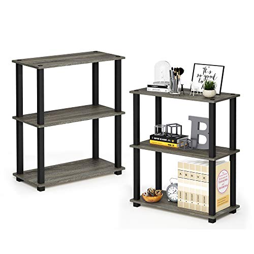 Furinno TURN-S-TUBE Storage Shelves Set of 2, 3-Tier Book Shelf, Corner Shelf, Toolless Open Shelves, Square Tubes, for Organization and Storage, Living Room, Garage, Home Office, French Oak by Furinno - Used condition - US$30.27