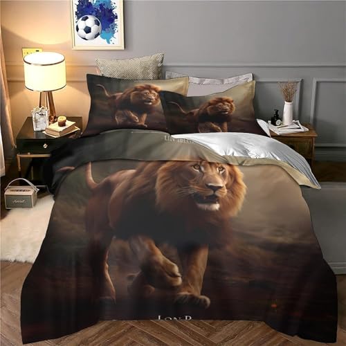 Housse de Couette 3D Douceur Effet Microfibre de Lit Double Imprimé Lion - 6