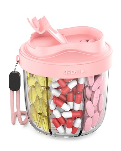 Image of Pill Organizer with 7 Compartments, Pill Box Case for Holding 7 Different Vitamins, Anti-Mix Design for Easy Medication Retrieval. Travel Pill Organizer with 20 Labels. Cute Pill Dispenser Light Pink