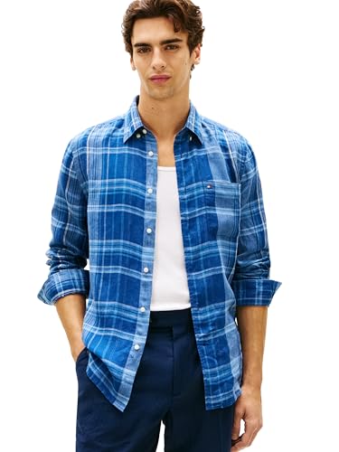 Image of Tommy Hilfiger Men's Long Sleeve Casual Linen Button Down Shirts in Regular Fit