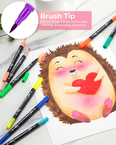 Ohuhu Brush Pen 100 Colors Water-based Sketch Pen Set for Artists No Bleeding Dual Tips Fineliner & Brush Drawing Pens Art Marker for Kids Adults Sketching Calligraphy Journal School - Maui - Black
