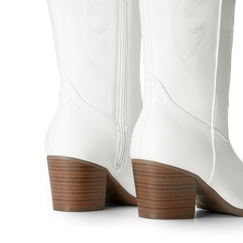 DREAM PAIRS Cowboy Boots for Women Cowgirl Knee High Boots Comfortable Pull On Zipper Chunky Heel Pointed Toe Embroidered Western Boots4