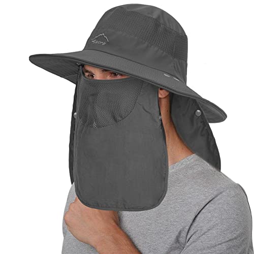 Summer Sun Hat For Men Women, Uv Protection Boonie Hat Wide Brim Fishing Hat With Neck Flap For Hiking Safari Dark Grey #TOP24
