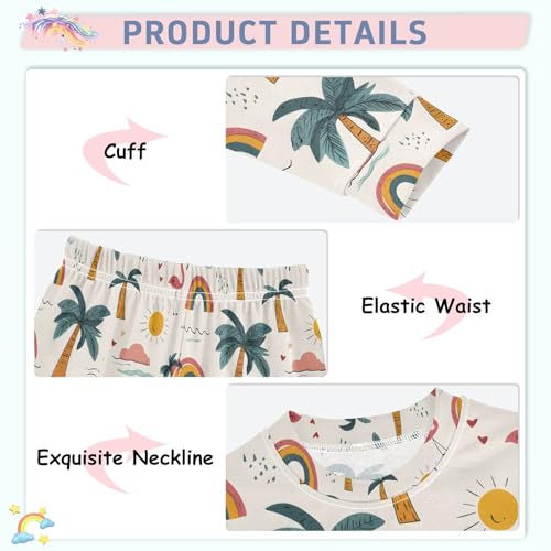 ALAZA Palm Tree Flamingo Sun Rainbow Pajamas Long Sleeve Sleepwear 2-Piece Pajama Set4