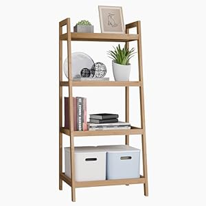 SMIBUY Bamboo Ladder Bookcase, Bathroom Storage Rack Organizer, 4 Tier and 5 Tier Freestanding Plant Display Stand Space Saver Shelves for Bedroom, Balcony (Natural, 4 Tiers (99cm H))