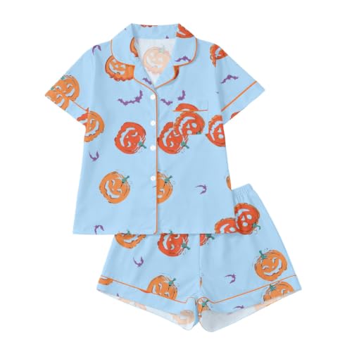 Pijama de calabaza para mujer con camisa de manga corta y pantalón corto para Halloween
