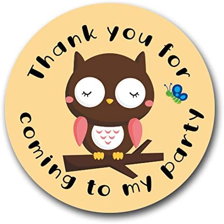 40mm Woodland Animals "Thank You For Coming To My Party" Round Stickers for Party Bags & Sweet Cones - Owls, Squirrel, Fox & Hedgehog (24 x Stickers)