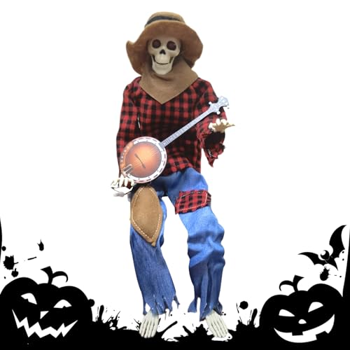 Squelette d'Halloween articulé avec banjo de 60 cm pour décoration de maison
