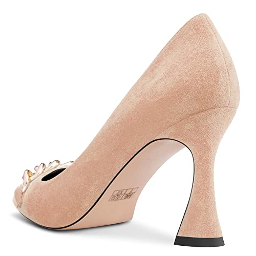 HDEUOLM Women High Chunky Block Heel Pointed Toe Pumps Slip-on Wedding Office Dress Shoes3