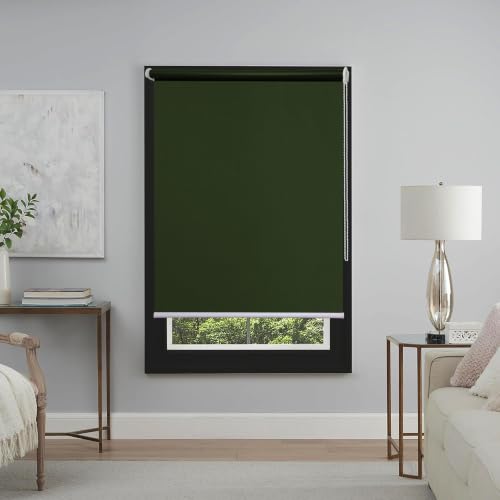 Image of Roller Blinds 300 GSM Polyester Fabric Waterproof & Sun Blockage Corded Roll Up and Down Blinds Curtains for Window, Door, Balcony (Military Green Color 2.5 X 10 Feet, Pack of 1 Piece)
