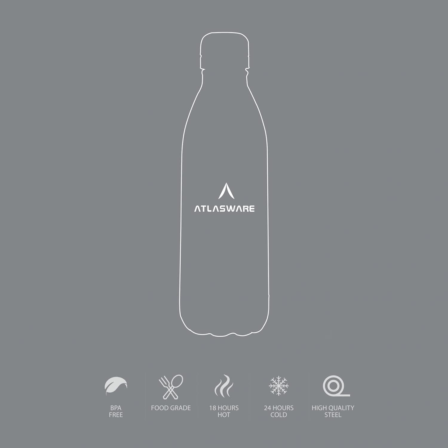 Atlasware Stainless Steel Vacuum Bottle, 1000 ml - Red