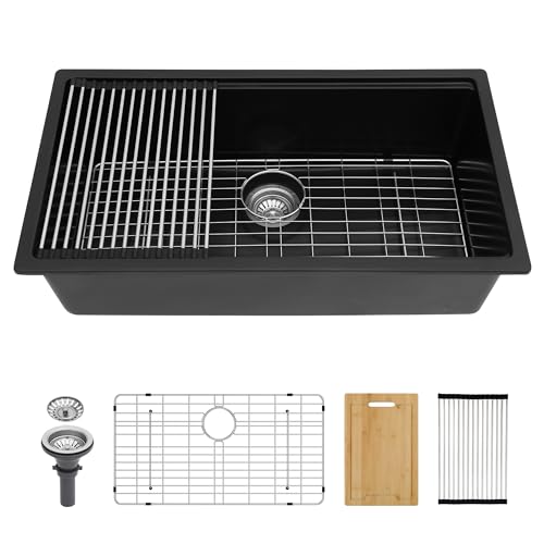 GOWE Quartz Kitchen Sink - 30x19 Black Granite Composite Workstation undermount Kitchen Sink