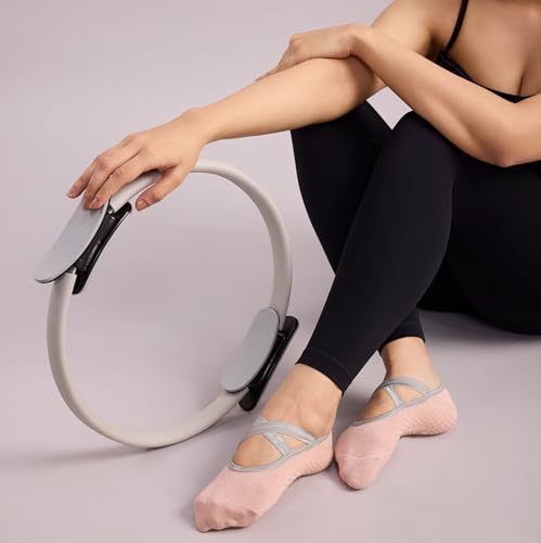 Image of Mint & Oak Pilates Socks with Grips for Women, Ankle Length Non-Slip Yoga Socks, Cotton Ideal For Yoga, Pilates, Gym, Workout, Cute Women's Gift