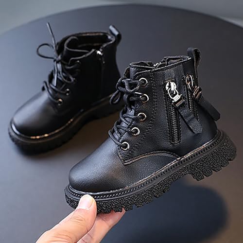 Toddler Boys Girls Faux Leather Ankle Boots Side Zipper Lace-Up Winter Combat Booties Outdoor Hiking Shoes2