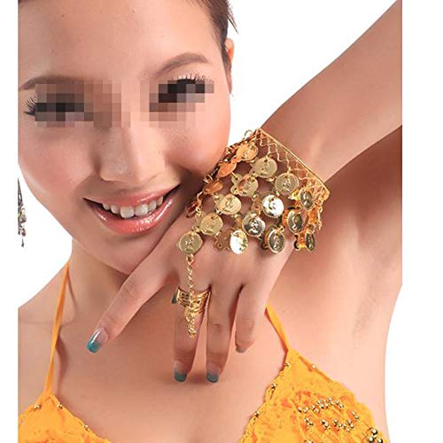Ewanda store Belly Dance Gold Triangle Bracelet Gypsy Jewelry Coin Bracelet Hand Decoration Wrist Bangle Ring,Halloween Costume Accessory(Gold)