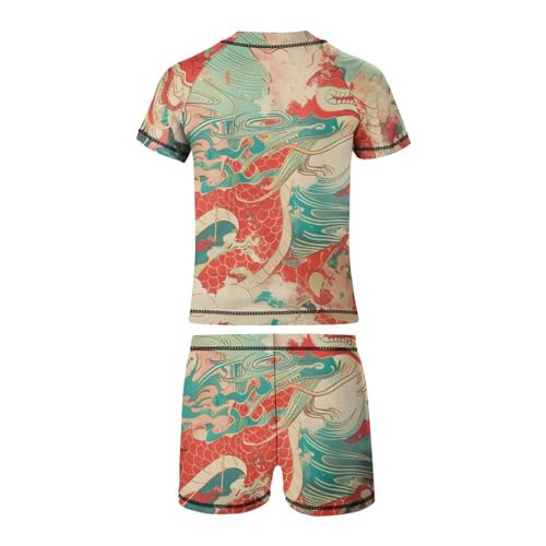 Red Chinese Dragon and CloudsChildren's Casual Swimsuit Set - Simple and Versatile9-11Y（140cm）3
