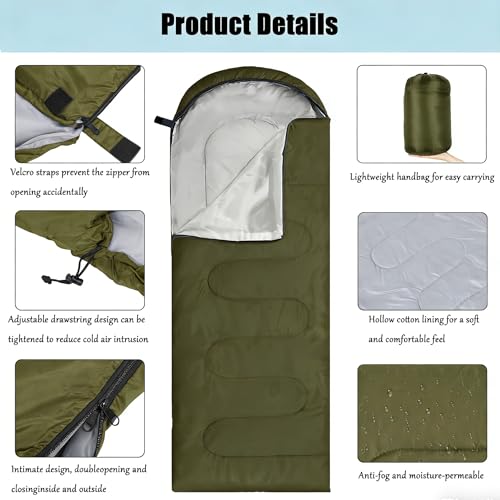 SNZ Bolsa de Dormir Ligera para 3 Estaciones - Bolsa de Dormir Momia para Camping para Adultos y Niños, Ropa para Clima Cálido (50°F a 77°F), Portátil para Senderismo y Viajes miniatura 2