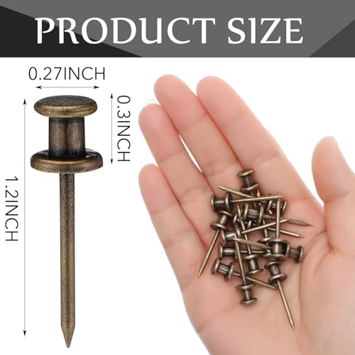 Image of Watersay 50 Pcs Double Headed Picture Hanging Nails Long Push Pins for Wall Thumb Tacks Wall Hooks Decorative Picture Hanging Nails for Home Office Photo(Bronze,Gongzi)