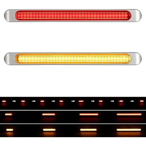 Partsam 2pcs 17 Inch Led Trailer Tail Light Bar Sequential Turn Signal Light Clear Lens 72 LED 2835SMD Red Amber with 2 Screws High Low Brightness Running Marker ID Brake Stop Turn Tail Light 12V-24V Cover