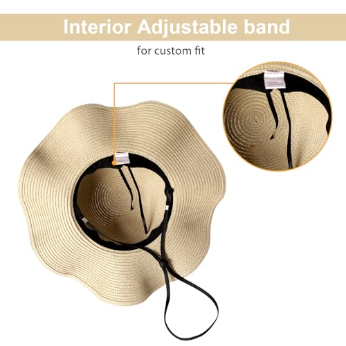 Image of Beach Sun Straw Hats for Women, UPF 50+ UV Sun Protection Wide Brim Summer Straw Hat Foldable Packable Roll up Cap