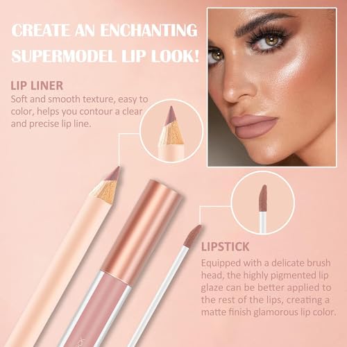 Matte Nude Lip Liner and Lipstick Makeup Set, Matte Liquid Lipstick/Nude Lip Stain High Pigment & Lipliner Pencil for Women, Smooth Lip Makeup (01) - Image 4