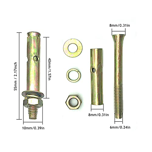 Ayiciel Dehnschrauben, M6 Sechskantmuttern-Erweiterungsbolzen, Metalldübel Hülsenanker, robuste Expansionsschraubenbolzen, Wanddübelbefestigungsanker (10 Stück)