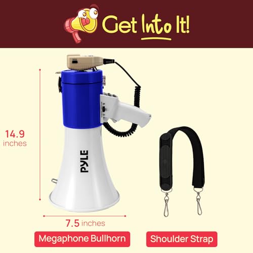 Pyle 50W Megaphone Bullhorn Speaker – Portable Bluetooth, Alarm Siren, Adjustable Volume up to 1700 Yards, Aux Input, USB/TF Playback, for Indoor/Outdoor Activities, Sports, and Emergency Drills –Blue by Pyle - Used condition - Image 9