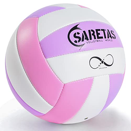 Saretas Volleyball Soft Beach Volleyballs Official Size For Outdoor/Indoor Play, Purple And Pink Volley Balls For Youh Girls And Adults, Practice Volleyballs With Pump Needles For Backyard #TOP2