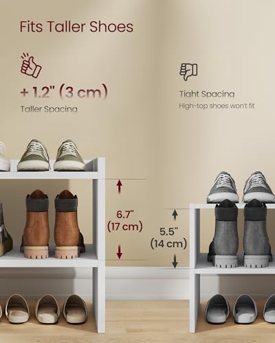Image of VASAGLE Shoe Rack for Closet, Stackable Organizer Shelf | Stackable Shoe Organizer Shelf for Entryway, 2 Tiers, 11.7 x 24.4 x 14.2 Inches, White, CUSTOS Collection, ULBS062WZ01S