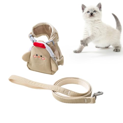 猫用散歩ロープ 胸背式リュックサック一体式牽引ロープ可変伸張かわいい猫のチョッキロープ散歩訓練犬の牽引ロープ引張安全通気防止、強靭、360度回転防爆沖、脱着便利小型犬ペット収納袋小銭入れ引引ロープ (べーじゅ, M)