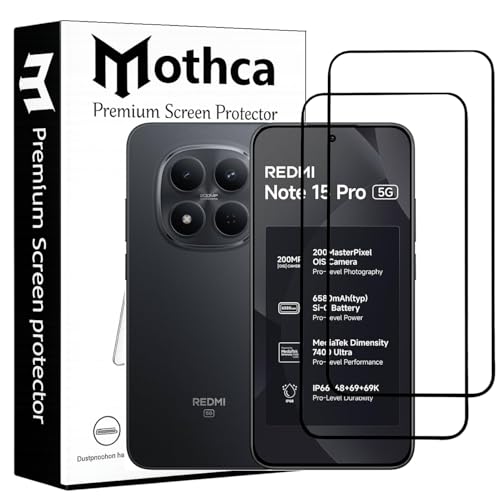 Image of Mothca Military-Grade Gorilla Tempered Glass Screen Protector for Redmi Note 15 Pro | Black | Pack of 2 | Edge-to-Edge Coverage | Scratch Resistant | Easy Installation Kit