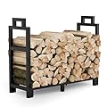 GAVISCITY 30 Inch Firewood Rack Outdoor Indoor with Handle, Stable Metal Wood Rack Heavy Duty Log Holder for Fireplace Patio Deck, Rustproof Firewood Storage Organizer Tool, Black, Square