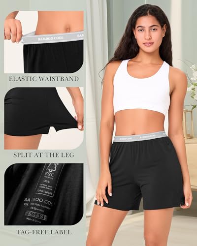 Image of BAMBOO COOL Womens Pajama Shorts Elastic Waistband Pj Pants Leg Opening Lounge Sleep Shorts, 2 Pack