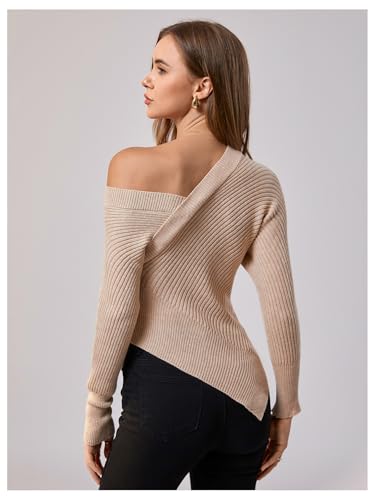 Image of MakeMeChic Women's Off The Shoulder Long Sleeve Sweater Asymmetrical Wrap Lightweight Pullover Top