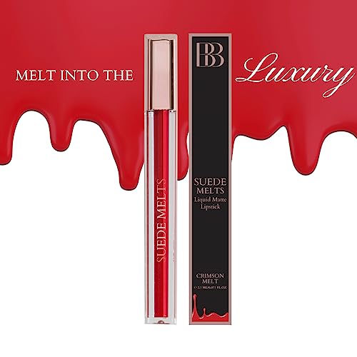 Image of Bergamot Beaute Matte Liquid Lipstick Suede Melts Non Transfer, Waterproof, Kiss Proof Long Lasting Upto 8 + Hours For Women 2.1ml (Crimson Melt)