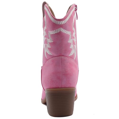 Image of GLOBALWIN Women's Cowgirl Boots Ankle Brown Cowboy Boots With Embroidered Stitching Low Heel Comfortable Western Boots For Country Outfits