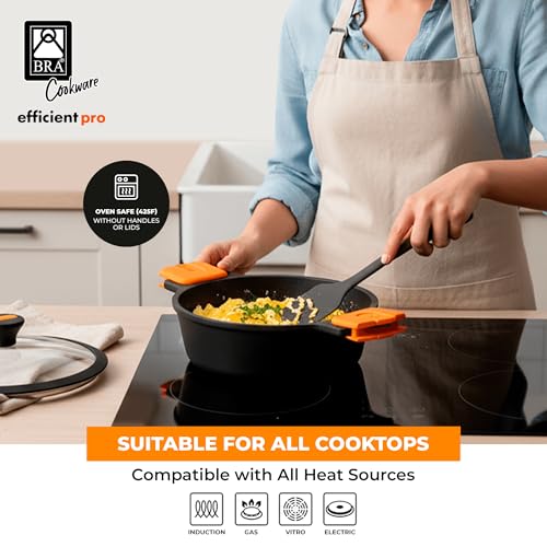 Image of BRA COOKWARE Efficient Pro Nonstick Stock Pot w /Lid | 9.5 Inch 4.2 Quart Cooking Pot | 3-Layer Scratch Resistant Coating | PFOA Free Deep Pot | All Cooktops | Oven Safe up to 425F (w /o Lid-Handles)